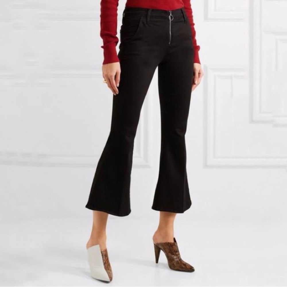 Frame Le Crop Bell Flare Leg Exposed Zipper Vian Black Denim‎ Size 27